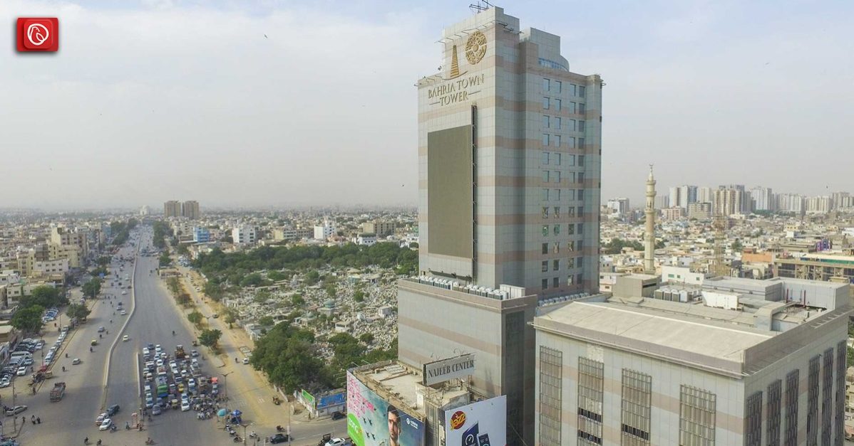 drone shot of Tariq Road