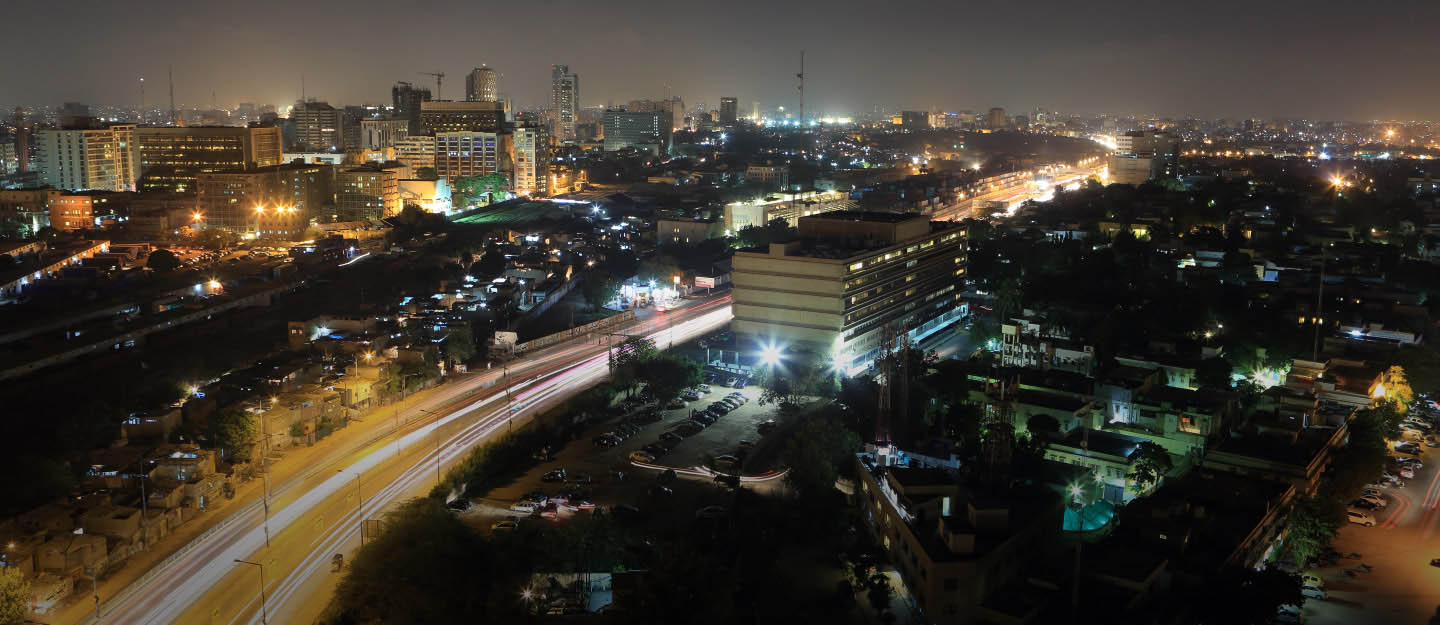 night view of road in Karachi