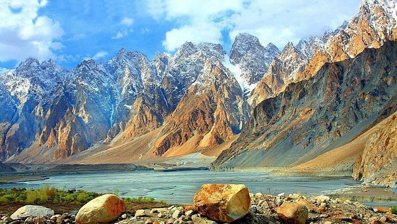 panoramic view of majestic mountains in Hunza