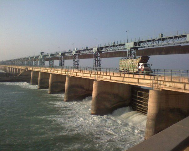 Truck passing through the bridge built over Jinnah Barrage