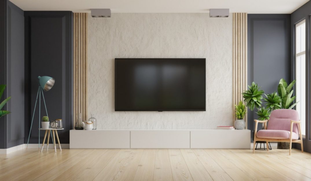 a big screen led tv in a minimalistic tv lounge