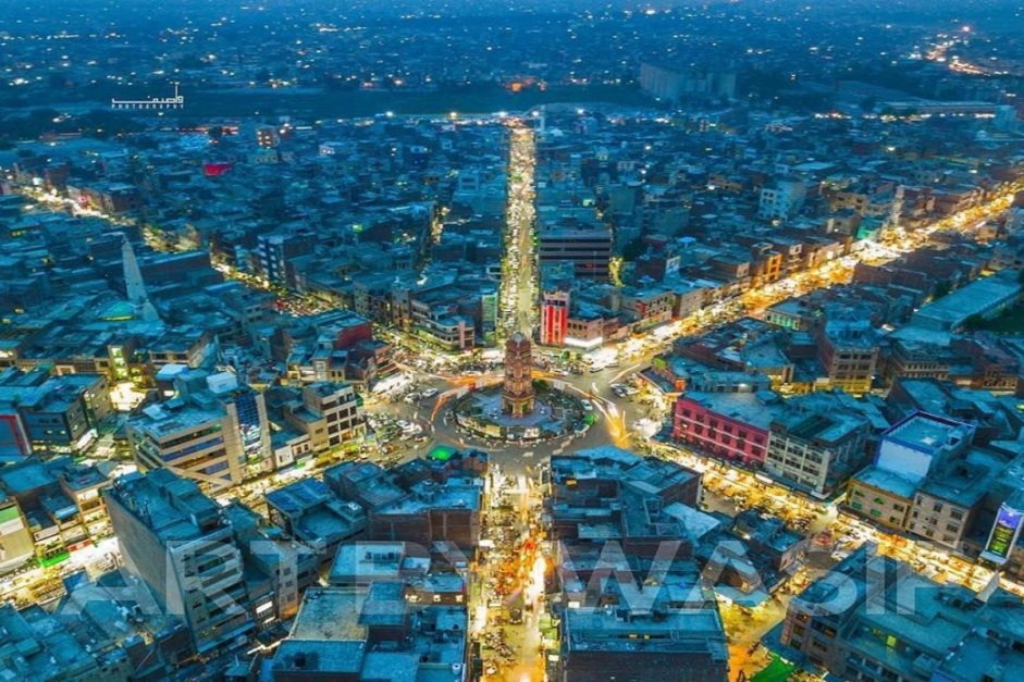 aerial view of ghanta ghar faisalabad