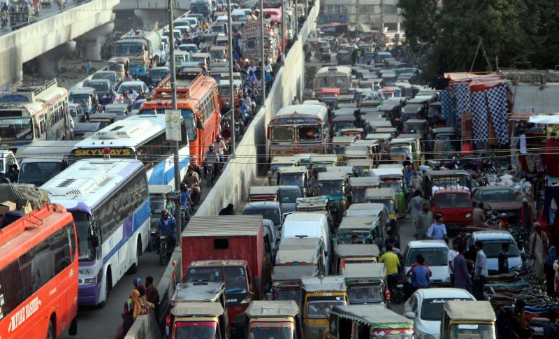 aerial view of traffic in karachi