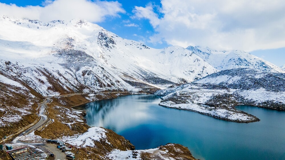 snow covered mountains and lulusar lake