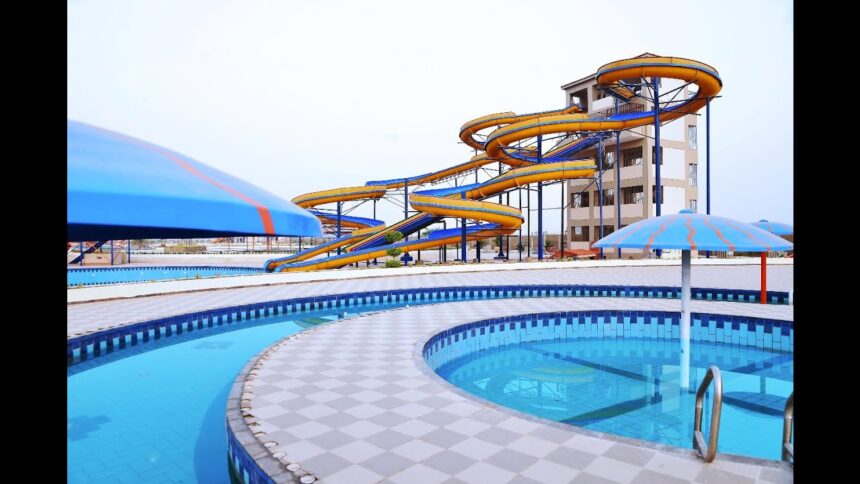 slides attached with swimming pool
