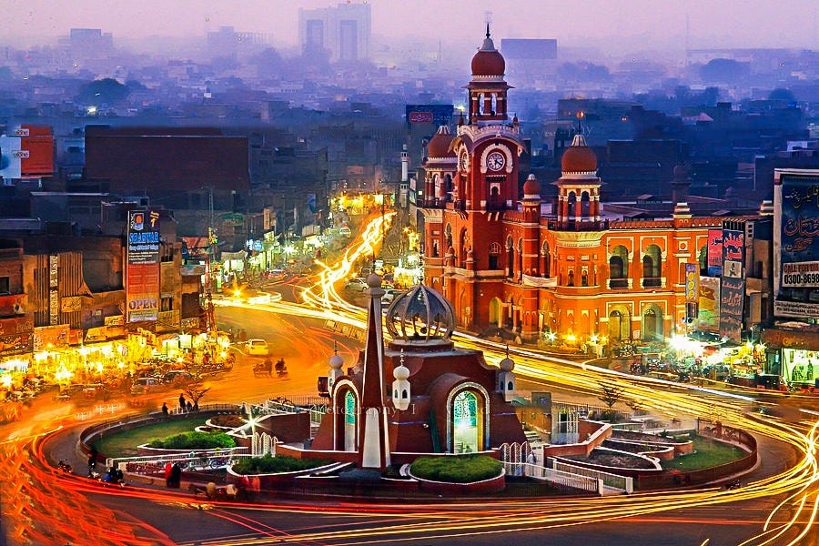 night view of a square in Multan