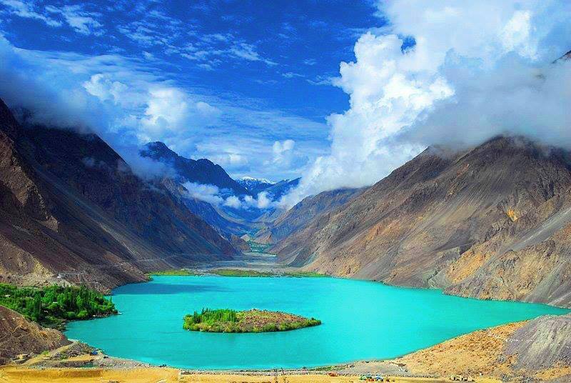 water of Satpara Lake in heart shaped .