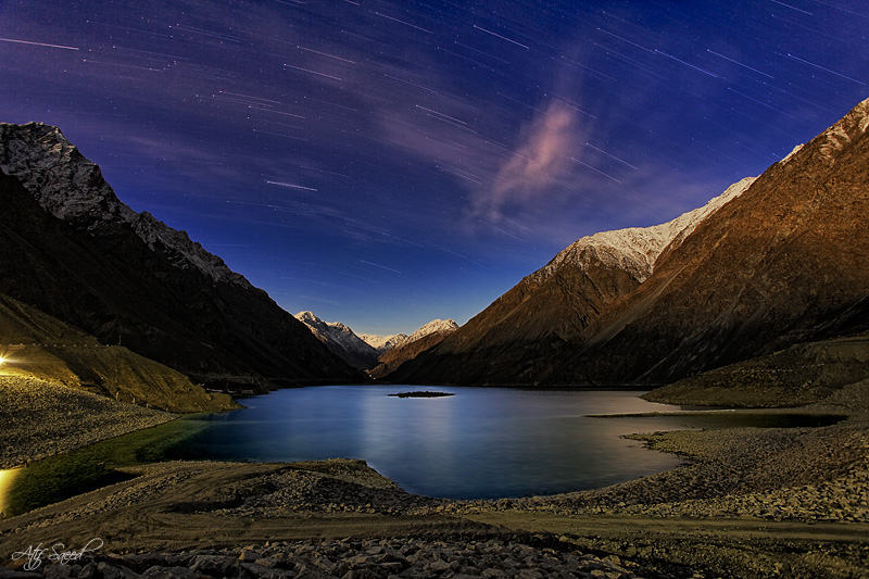 View of Satpara lake at night