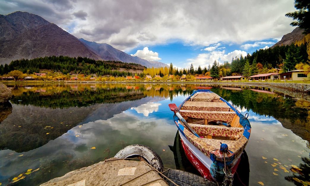 a boat parked in a lake in Skardu.