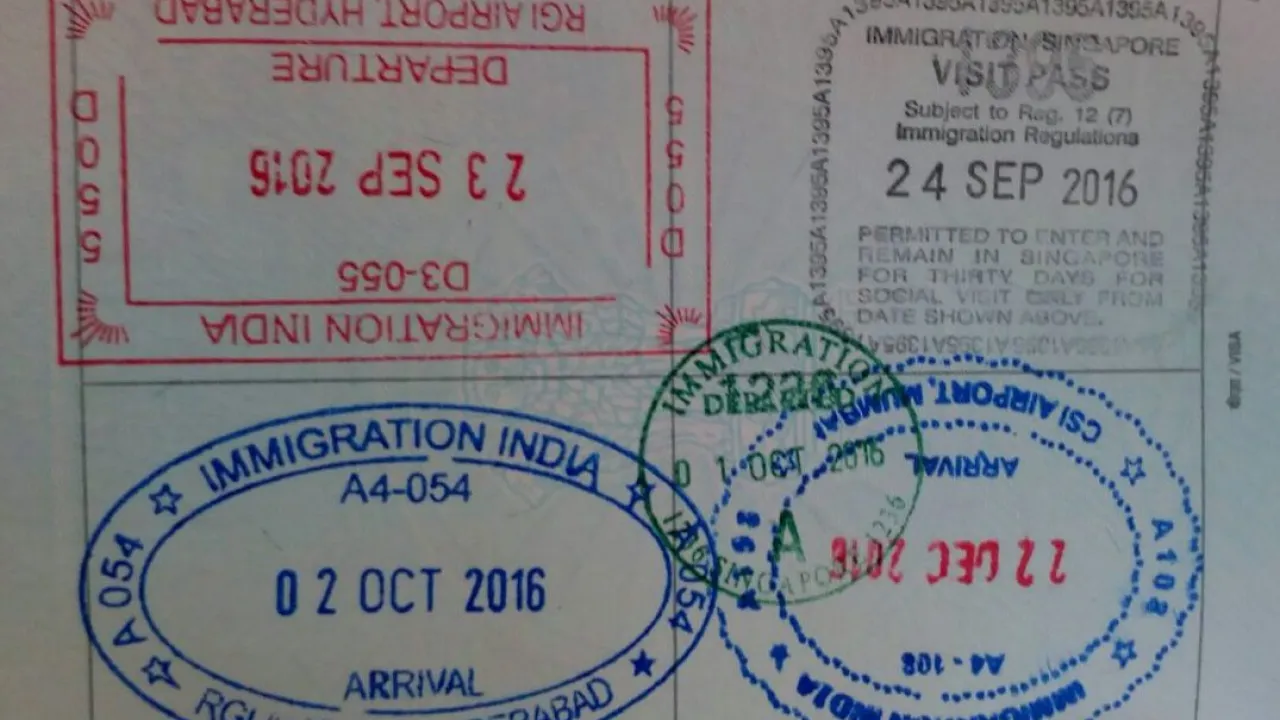 Stamps of Singapore tourist visa on passport