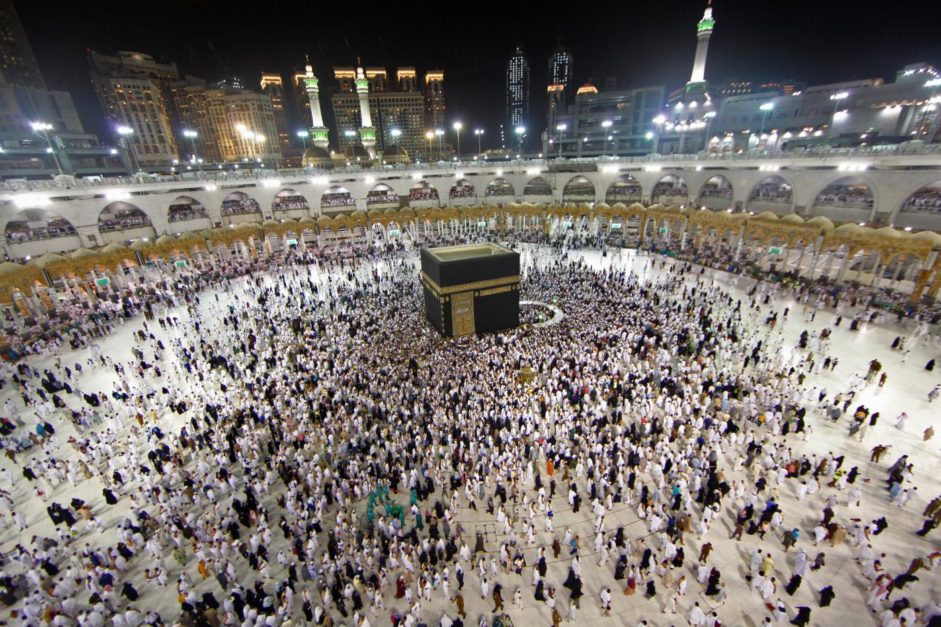 aerial view of pilgrims performing umrah