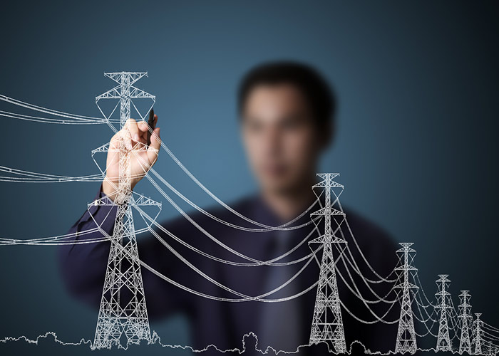 animation of a man drawing power lines