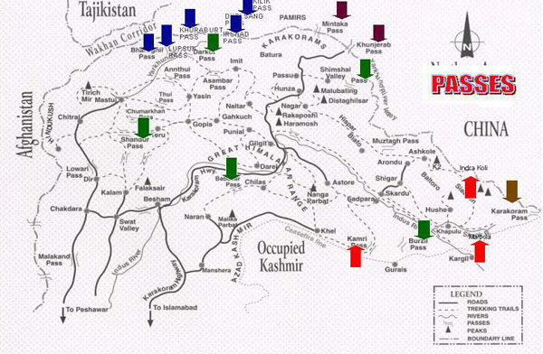 Map of all passes of Pakistan