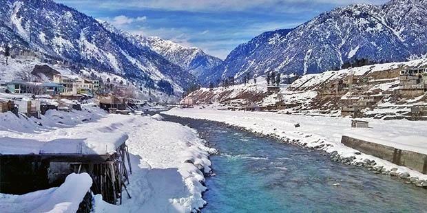 Kalam valley covered in snow during winters