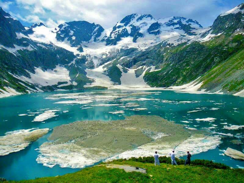 Katora lake partially covered with glacier