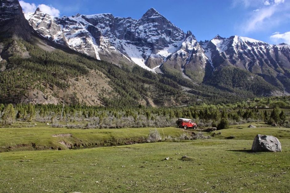 A view from Basho Valley of mountains covered in snow