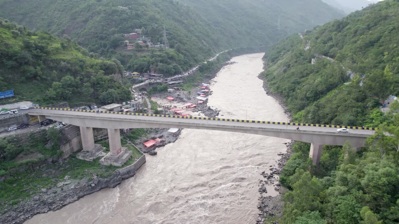 Ariel view of Kohala Bridge, neelum river and mountains