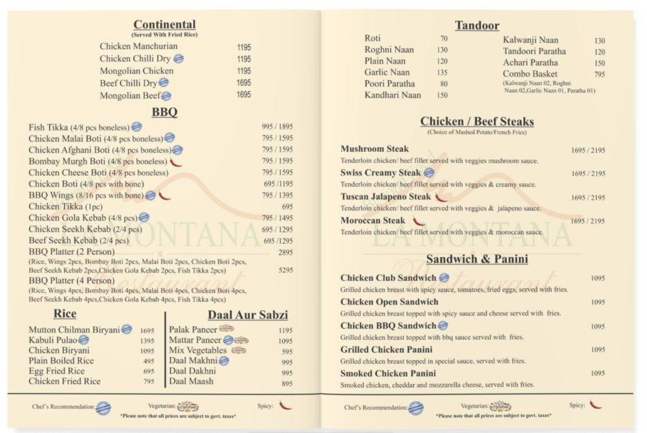 La Montana Menu