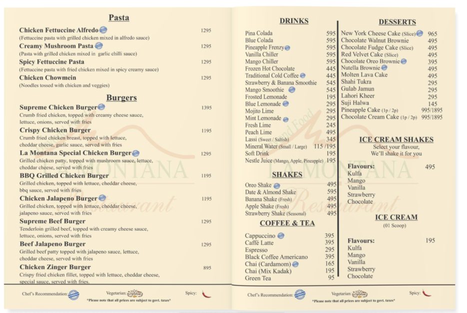 La Montana Menu