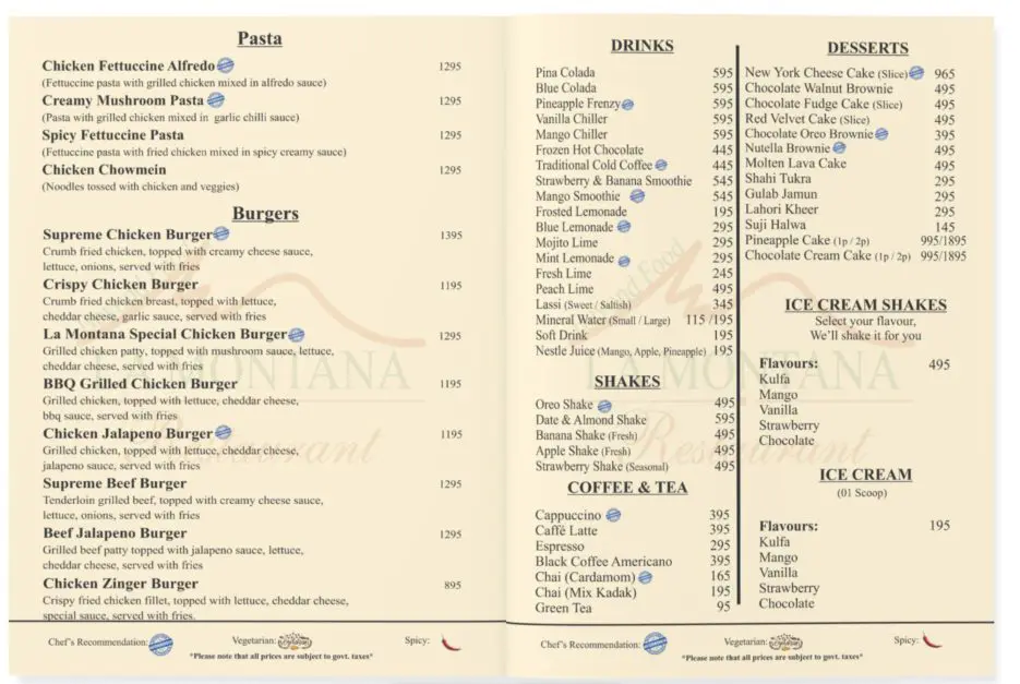 La Montana Menu