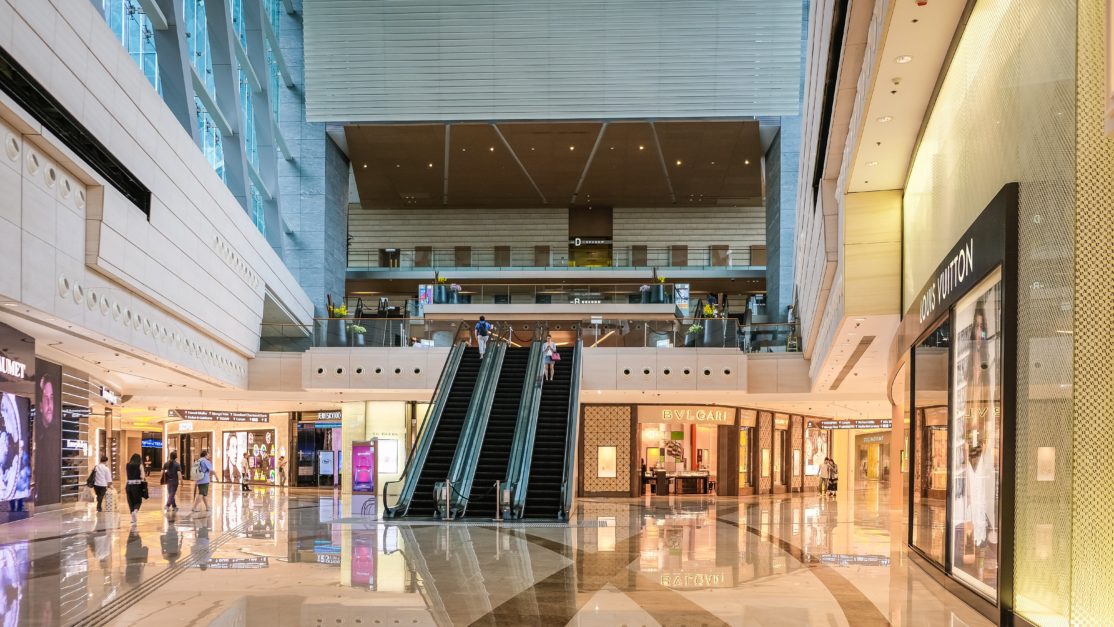 Escalators in shopping mall