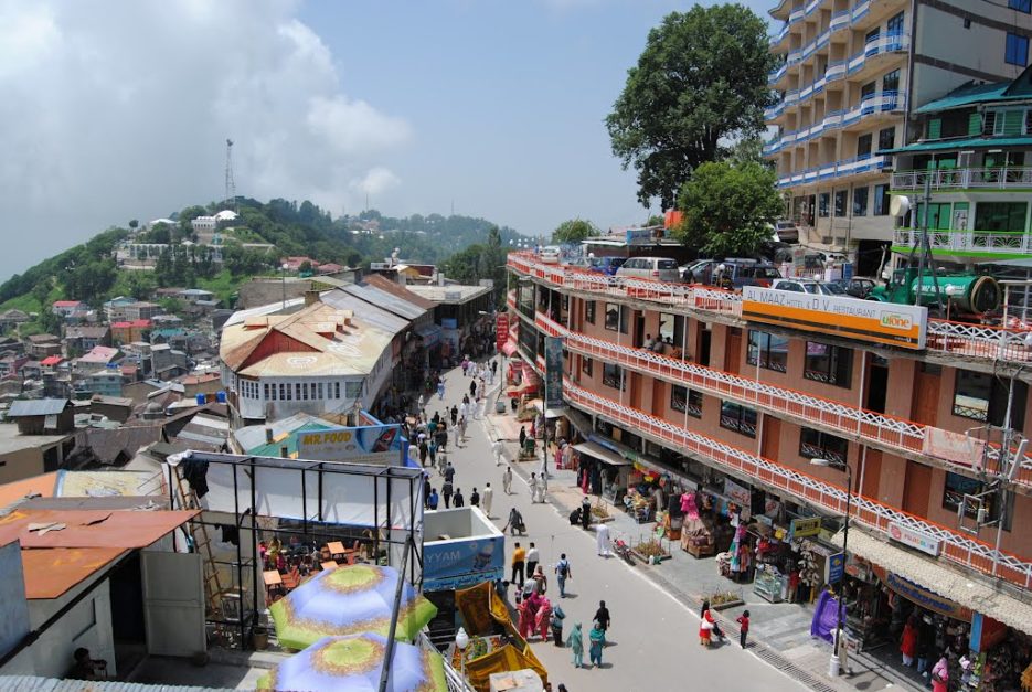 aerial view of murree mall road shopping places