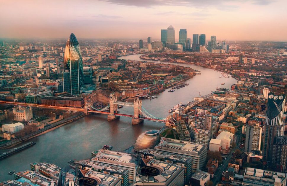 drone image of london uk