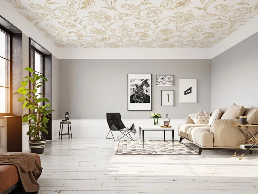 using wallpapers on ceiling to improve interior 