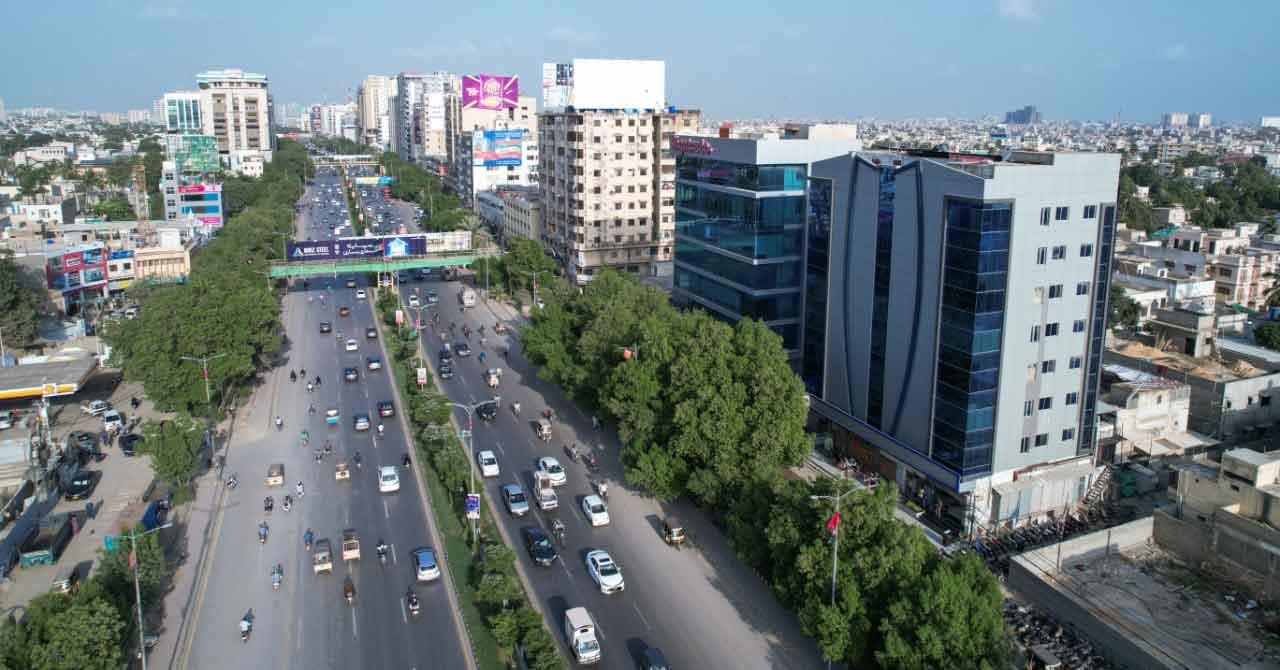 Shahra-e-Faisal karachi aerial view