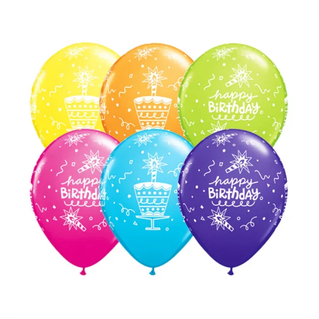 Different coloured balloon with happy birthday print