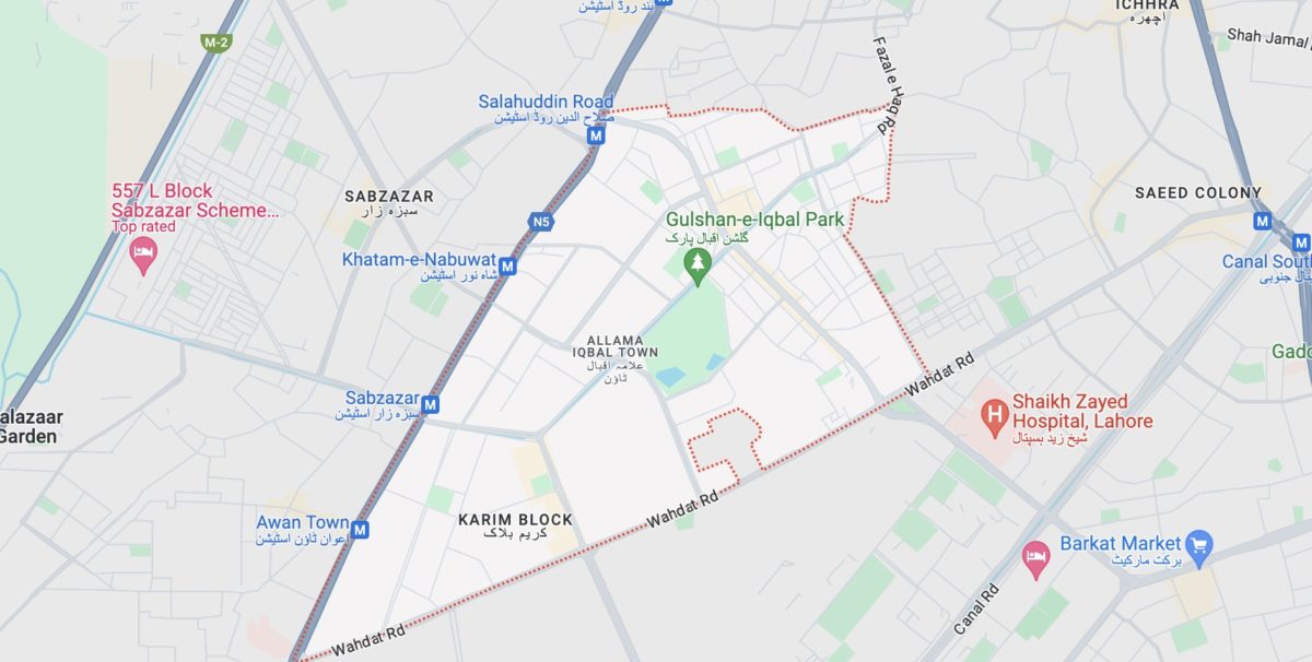 google map of iqbal town lahore