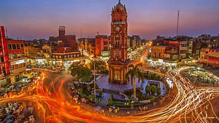 Clock tower in Faisalabad during dusk